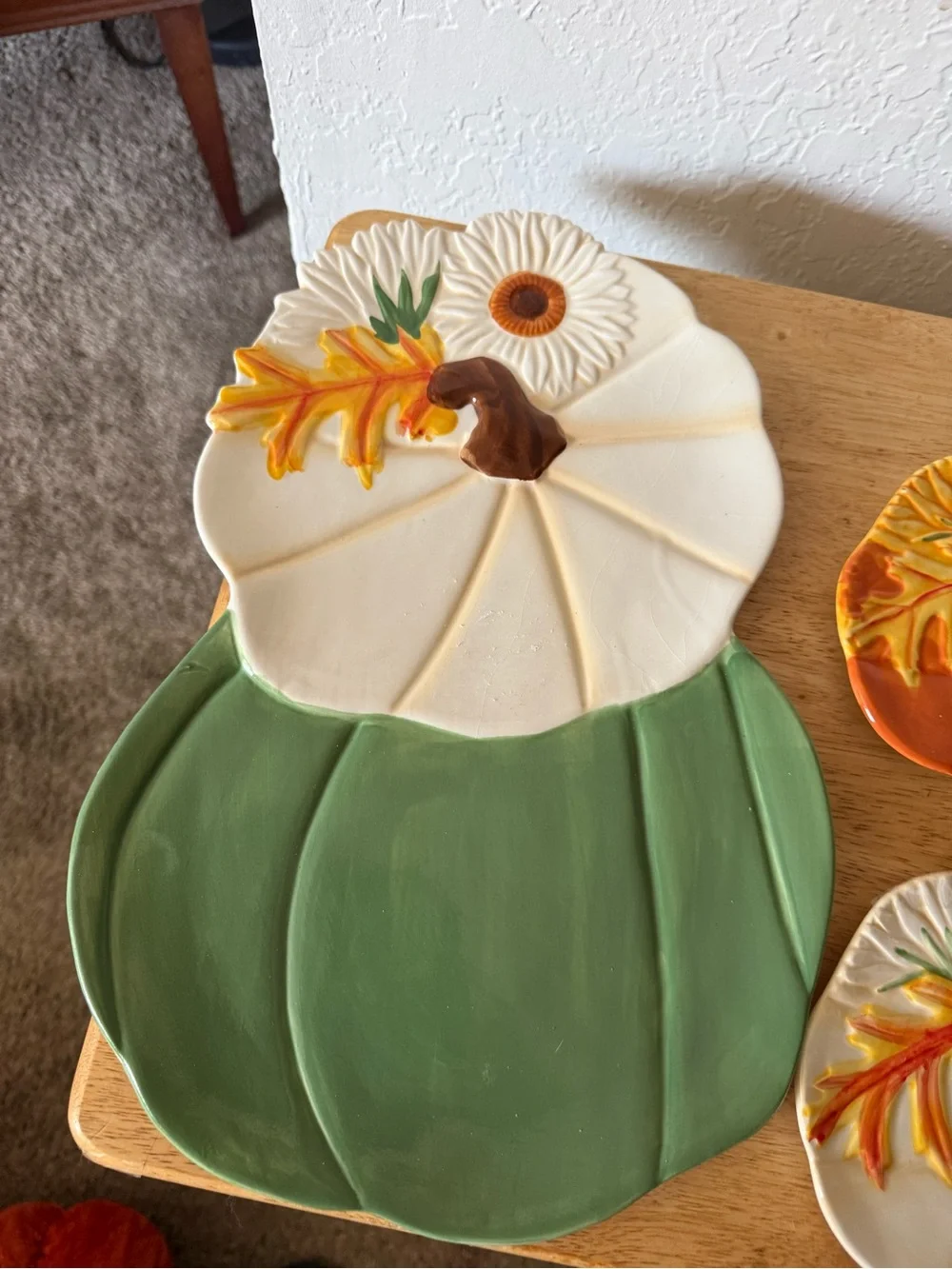 Ceramic Pumpkin Serving Platter and Plates - Autumn Colors